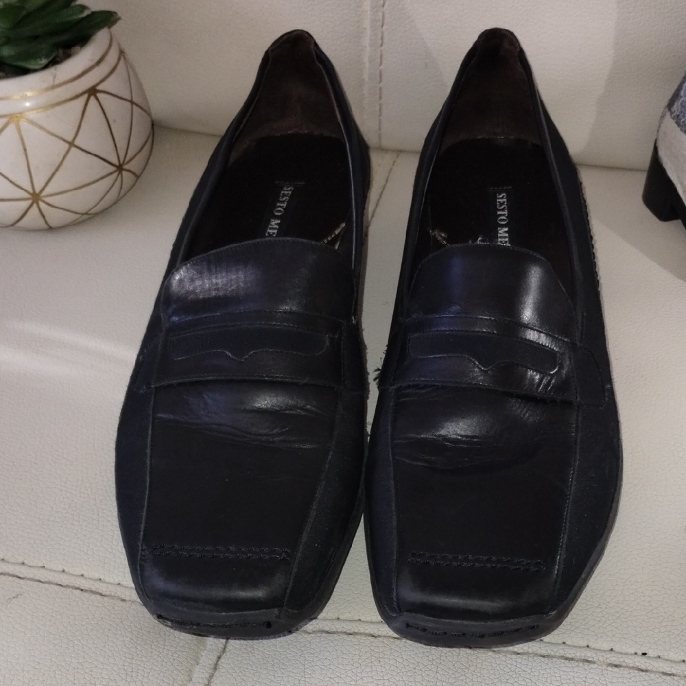 Sesto Meucci Black Leather Slip-On Loafers